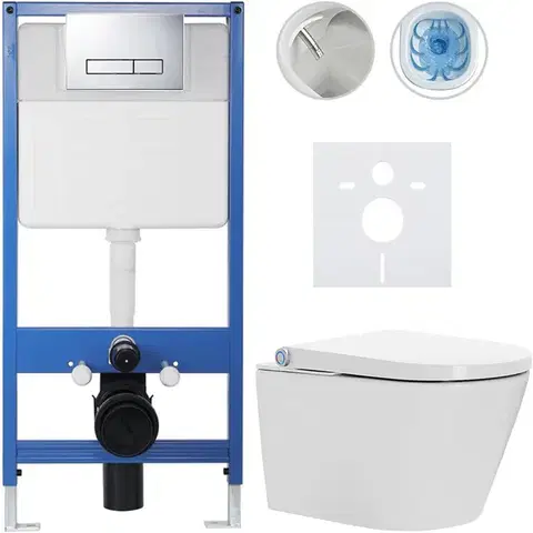 Záchody CERANO - Kompletní WC set Profi/Cronus Standard - bílá lesklá - WC tlačítko Slim/Chrom - předstěnová instalace - 59,3x38,4  CER-153218
