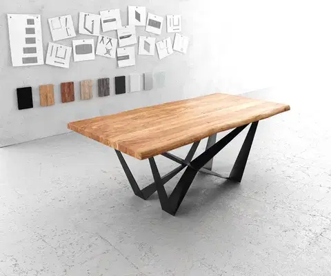 Jedálenské stoly DELIFE Jedálenský stôl Edge 200x100 XL akácia prírodná Spider plochá oceľ čierna Live-Edge
