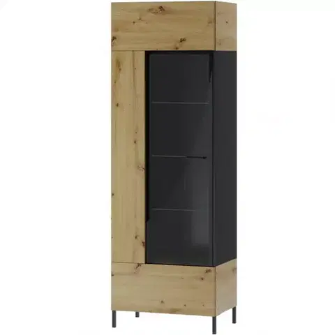 Vitríny a regály do obývačky Vitrína 1D L/P Lucas 10 dub artisan/čierna mat