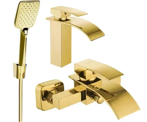Kúpeľňové batérie MEXEN/S - Aries R62 Set umývadlovej a vaňovej batérie s príslušenstvom, zlato 744803R62-50