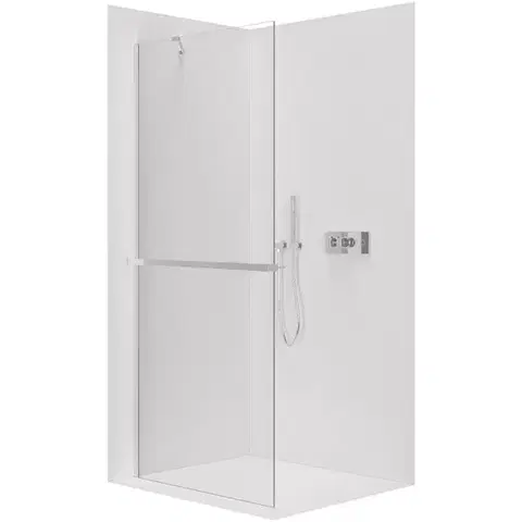 Držadlá k vani CERANO - Sprchová zástěna Walk-in Onyx Y L/P - 8 mm + polička/držák na ručníky - chrom, transparentní sklo - 140x200  CER-8050BD1276
