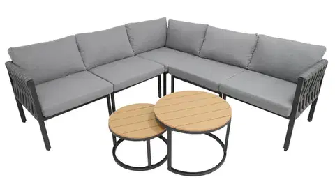 Záhradný nábytok KRETA záhradná rohová modulová sedacia súprava, popol/teak