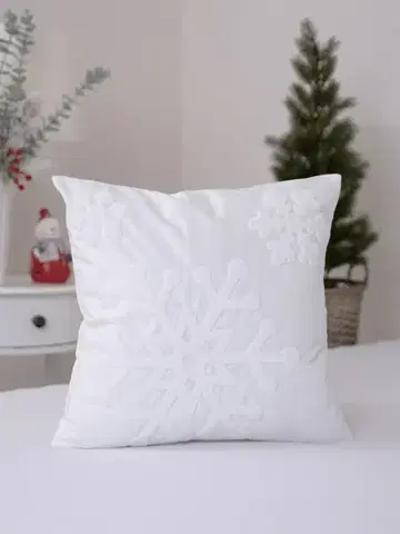 Dekoračné obliečky MKLozkoviny.sk Vianočná obliečka na vankúš mikroplyš 40 × 40 cm - Vločky biele-  -