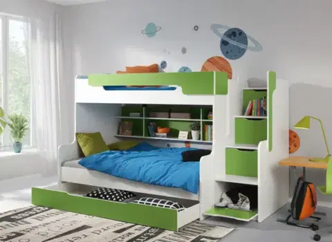 Postele ArtBed Detská poschodová posteľ s roštom HARRY | biela/zelená 120 x 200 cm