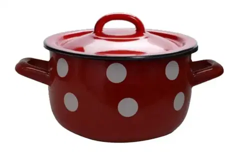 Hrnce Kinekus Hrniec 20cm/3,6L, s pokrievkou, smalt červený, dekor BODKY
