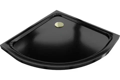 Vane MEXEN/S - Flat sprchová vanička štvrťkruhová slim 80 x 80, černá + zlatý sifón 41708080G