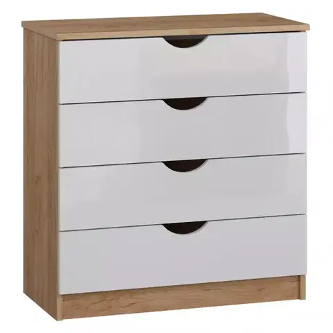 Komody do spálne Komoda Tymeo  4s dub craft zlatý+biely lesk