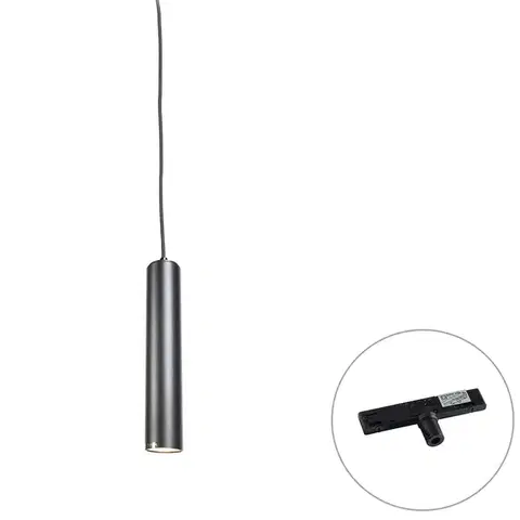 Koľajnicové svetelné systémy Dizajnová závesná lampa čierna vrátane 1-fázového koľajnicového adaptéra - Slimline Tuba Small