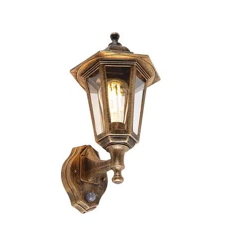 Vonkajsie svetlo so senzorom Klasická vonkajšia nástenná lampa starožitné zlato s pohybovým senzorom - New Haven