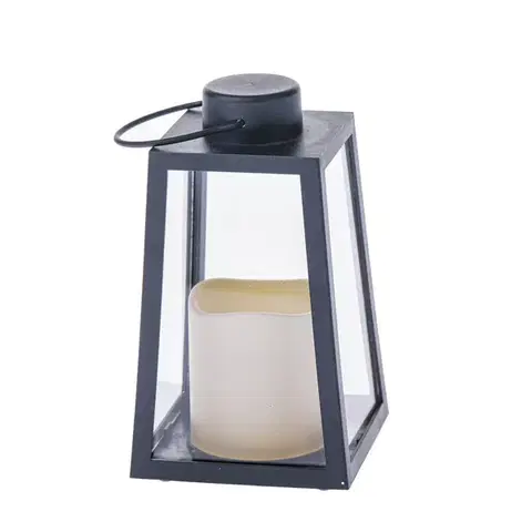 Vianočné dekorácie Lampáš s LED sviečkou Edera čierna, 10 x 18 x 10 cm, plast, patina