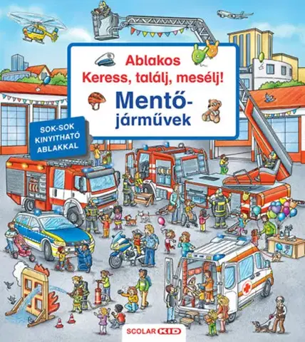 Leporelá, krabičky, puzzle knihy Ablakos Keress, találj, mesélj! - Mentőjárművek - Susanne Gernhäuser