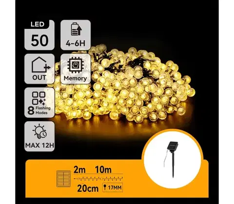 LED osvetlenie  B.V.  - LED Solárna dekoračná reťaz 50xLED/8 funkcií 12m IP65 teplá biela B10201JE5