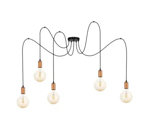 Svietidlá  Luster na lanku MIROS 5xE27/60W/230V pavúk čierna/medená 0074