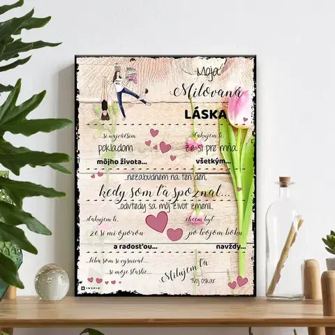Tabuľky s venovaním (darčeky) Valentínsky darček - Obraz na stenu - Vyznanie lásky pre milovanú ženu