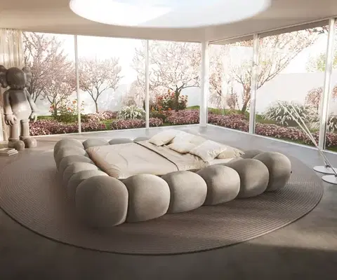 Čalúnené postele DELIFE Čalúnená posteľ Perlla 180x200 cm bouclé taupe