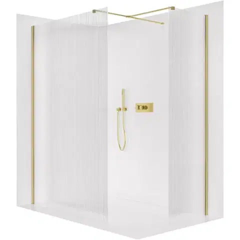 Sprchovacie kúty CERANO - Sprchová zástěna Walk-in Onyx T L/P - 8 mm - hranatá vzpěra - zlatá, rýhované sklo - 80x60x200  CER-8050BD3772