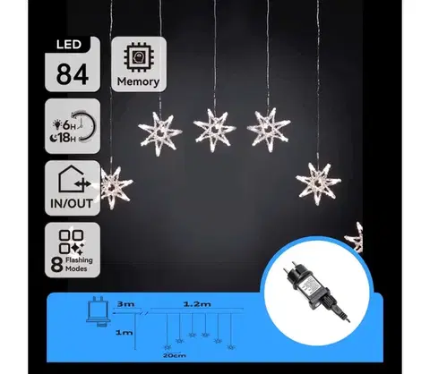 LED osvetlenie  B.V.  - LED vonkajší reťaz 84xLED/230V 1,2x1m IP44 studená biela vločky B10303ABGM