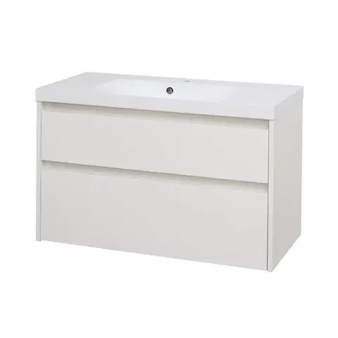 Kúpeľňový nábytok Mereo Opto, kúpeľňová skrinka s umývadlom z liateho mramoru 101 cm, biela CN912M