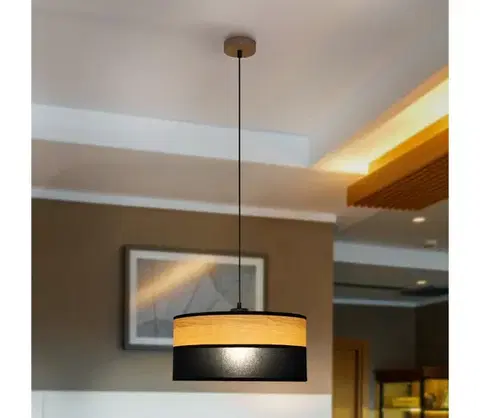 Svietidlá  Závesný luster na lanku ALBA 1xE27/15W/230V, priemer 40 cm, čierna/hnedá W-KM 4020/1 DS+WOOD+BK