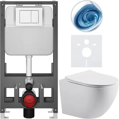 Záchody CERANO - Kompletný WC set Basic/Cesso - biela matná - WC tlačidlo Maxio/Biela - voľne stojaca - predstenová inštalácia - 49x36 CER-8050BD86167