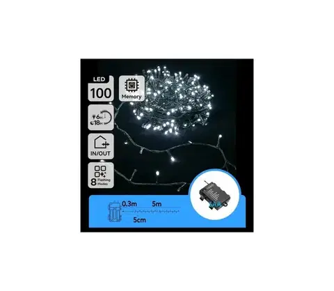 LED osvetlenie  B.V.  - LED vonkajší svetelný reťazec 100xLED/8 funkcií 3xAA 5,3 m IP44 studená biela B10303K2M
