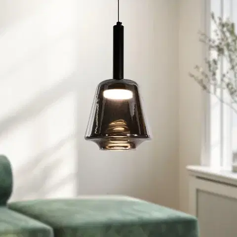 Stropná svetla Lampa wisząca Bueno szklana czarna z kloszem dymionym do salonu