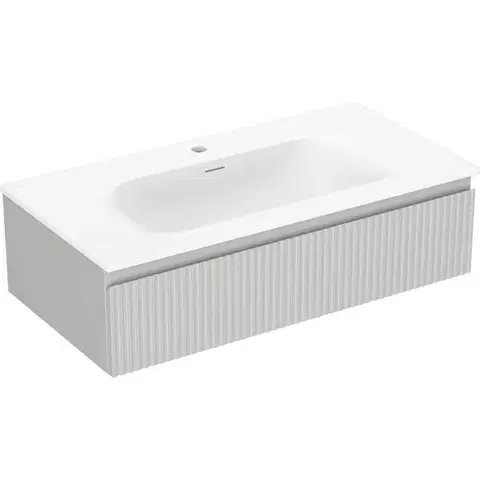 Kúpeľňový nábytok MEXEN/S - Rivel kúpeľňová skrinka 90 cm s umývadlom Vela, 1 šuplík, reliéf, šedá mat/biela mat 91A20-09023-1-BF62-W23M01