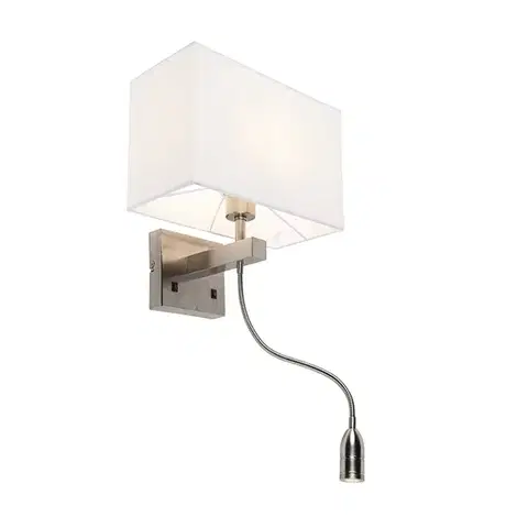 Lampy Moderná nástenná lampa oceľ s tienidlom bielym - Bergamo