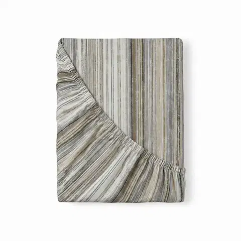 Plachty Kvalitex Bavlnené napínacie prestieradlo sprúžkami, šedo-béžové, 220 x 200 cm, 220 x 200 cm