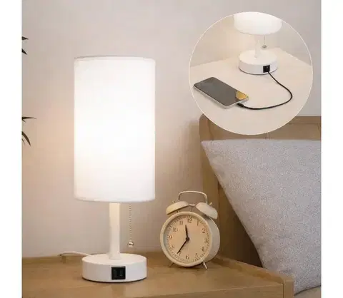 Lampy BRILAGI - Stolná lampa TABLON s USB portom 1xE27/25W/230V, biela BG3667+BG3680