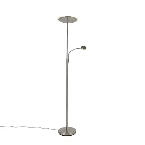 Stojace lampy Moderná stojaca lampa oceľ vrátane LED stmievateľná s ramenom na čítanie - Strela