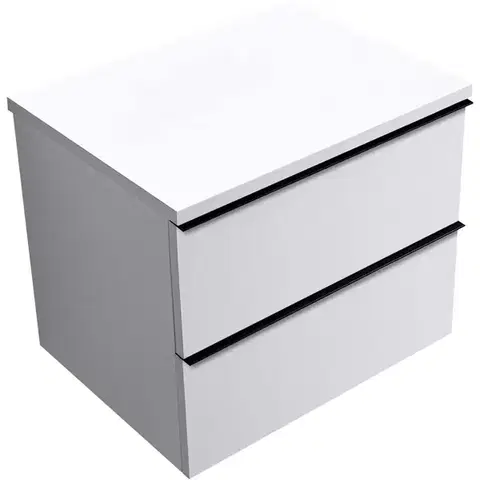 Kúpeľňový nábytok CERANO - Kúpeľňová skrinka Velora - biela matná, úchytka čierna + doska pod umývadlo Navira Pro - 36 mm - 70x56,6x46,5 CER-668516