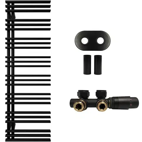 Doplnky do kúpeľne CERANO - Kúpeľňový radiátorový set Burke - ústredné vykurovanie - asymetrické pripojenie 50 mm - 750W - čierna matná - 1600x500 mm CER-663310