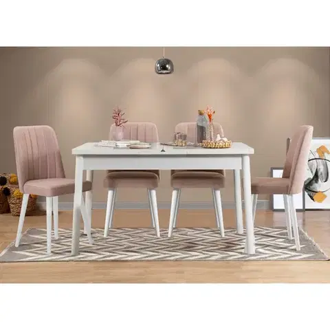 Jedálenské sety Jedálenský set s rozkladacím stolom a stoličkami (5 kusov) Santiago White Stone V2