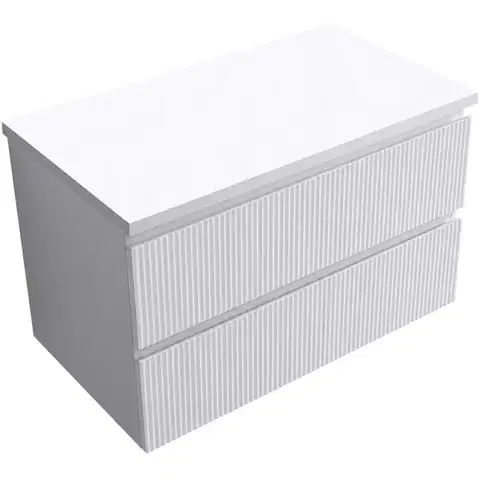 Kúpeľňový nábytok CERANO - Kúpeľňová skrinka Carole + doska pod umývadlo Navira Pro - 36 mm - biela matná ryhovaná - 80x51,6x46 CER-321028