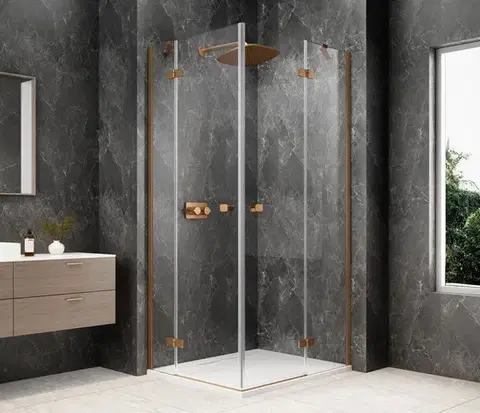 Sprchové dvere POLYSAN - GLOBE COPPER MATT obdĺžniková sprchová zástena 1200x900, rohový vstup, číre sklo GB5290PG