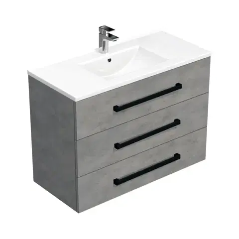 Kúpeľňový nábytok Kúpeľňová skrinka s čiernou úchytkou a umývadlom SAT Cube Way 100x76,5x46 cm betón mat CUBE46C1003BEMOD CUBE46C1003BEMOD