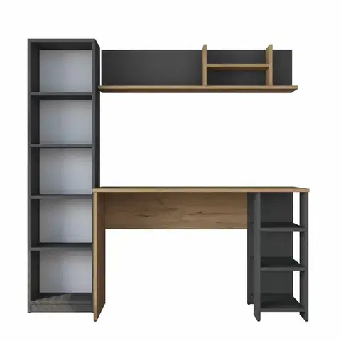 Konferenčné stolíky Pracovný stôl s knižnicou Hado Walnut and Anthracite