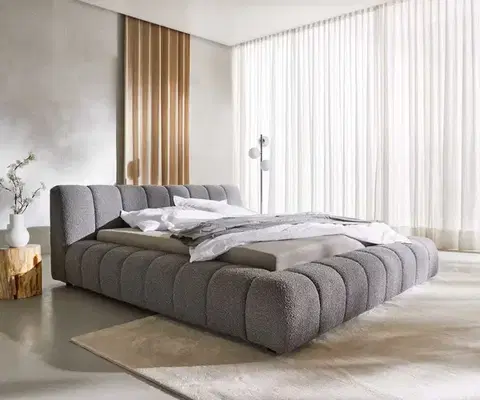 Čalúnené postele DELIFE Čalúnená posteľ Cutio 180x200 cm bouclé strieborno sivá