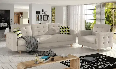 Sedacie súpravy NABBI Aveza 3+1 rozkladacia sedacia súprava krémová / vzor