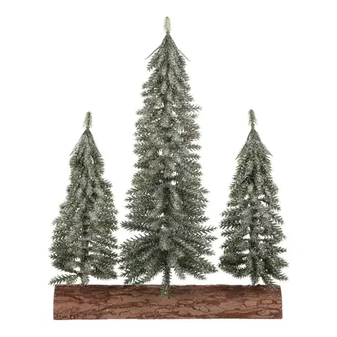 Vianočné dekorácie Vianočná dekorácia Smreky na kláte - trio, 34 cm, srienistý, zelená