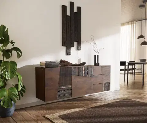 Komody DELIFE Komoda Imara 175 cm mango hnedá závesná 2 dvierka 3 zásuvky
