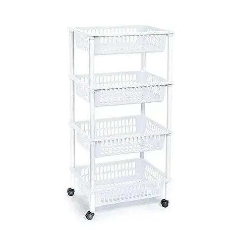 Regály a poličky Kinekus Regál plastový 4-poschodový 40x29x85CM biely na kolieskach "Mito 4" TONTARELLI