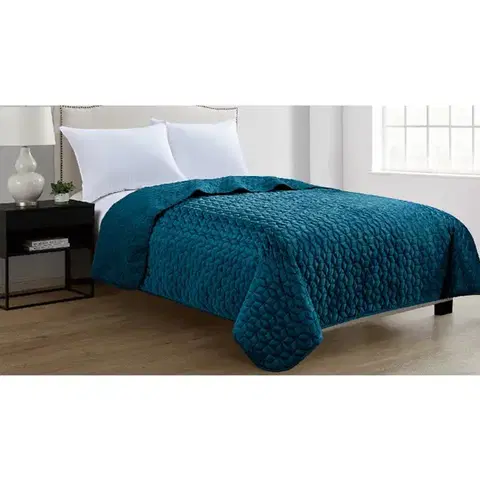 Prehozy na posteľ Prikrývka na posteľ Velvet D4 morská 220x250