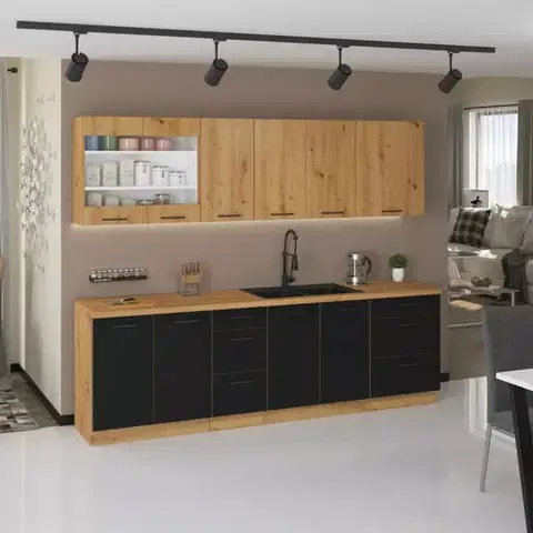Kuchyne v podkrovnom štýle Kuchyňa Modena 260cm čierny/dub artisan