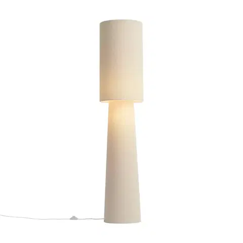 Stojace lampy Japandi stojacia lampa béžová látka Teddy 2-svetlá - Trompet