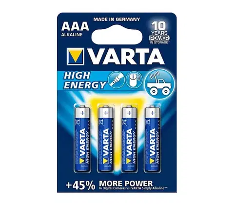 Predlžovacie káble Varta 4903 - 4 ks Alkalické batérie HIGH ENERGY AAA 1,5V 4903121414