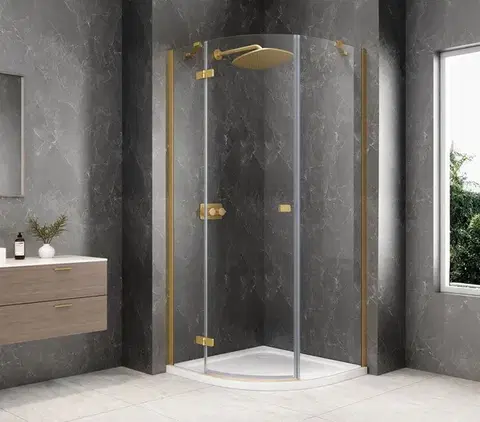 Sprchové dvere POLYSAN - GLOBE GOLD MATT štvrťkruhová sprchová zástena 800x800, číre sklo, ľavá GB2680LG