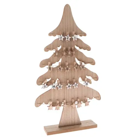 Vianočné dekorácie Drevený adventný kalendár Stromček hnedá, 26,5 x 47,2 cm