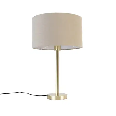 Stolné lampy Klasická stolná lampa mosadz s hnedým tienidlom 35 cm - Simplo